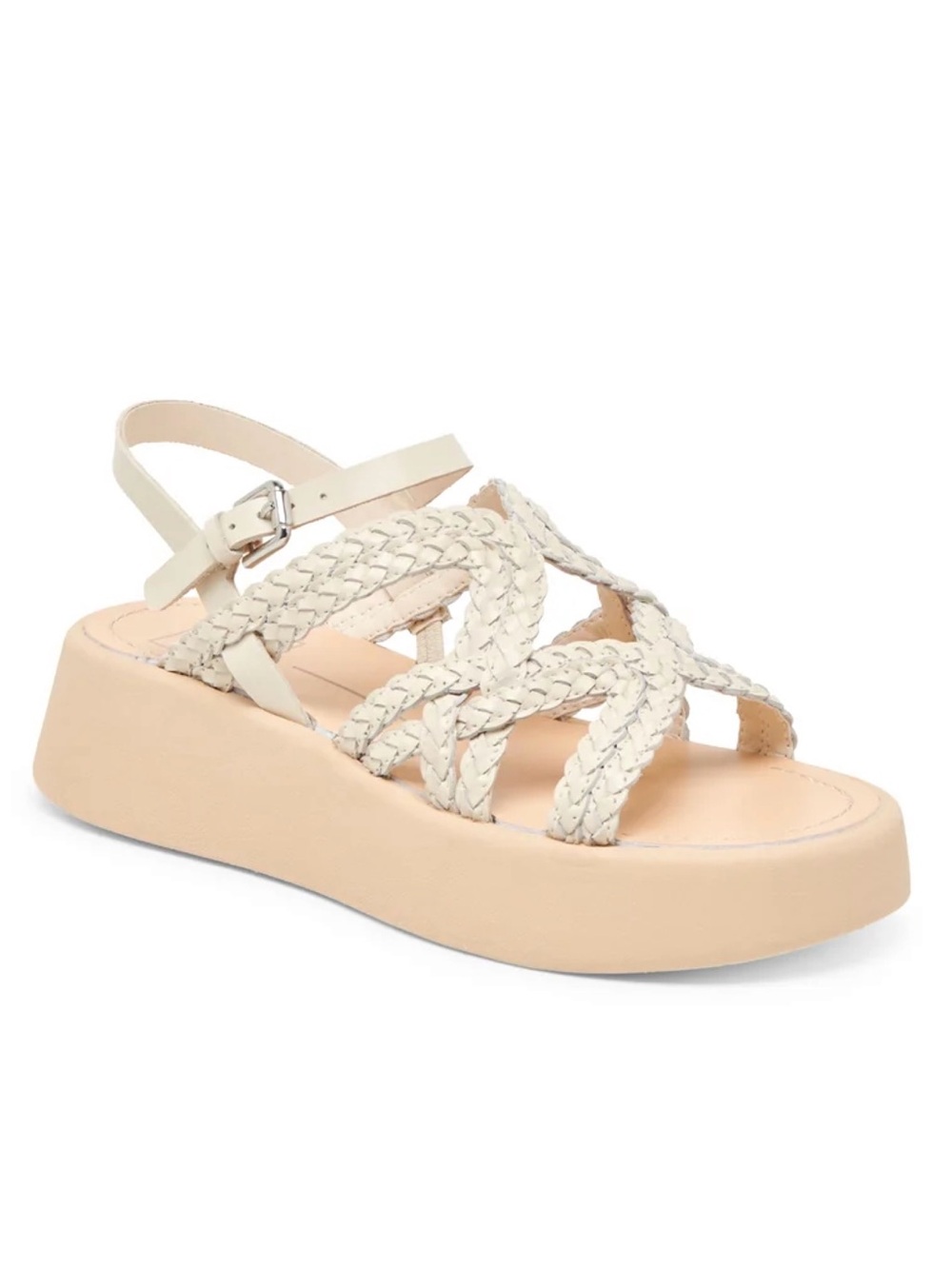 NWOB Dolce Vita Gatsby Braided Strappy Leather Platform Wedge Sandals Creme Sz10